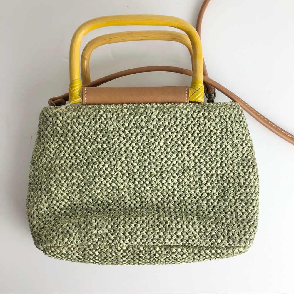 Fossil Yellow Handle Green Weave Bag - Picture 2 of 7